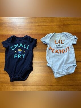 Baby GAP Navy Small Fry & Blue Lil Peanut Cotton Bodysuits Size 3-6 Months